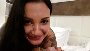 Dirty naked pussy fucking pov and blowjob by a tattooed girl