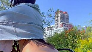 Cold public sex with a busty MILF in a city park