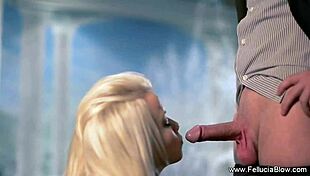 blonde milf blowjob for couple 😘