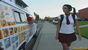 Stephanie sucks popsicle then fucks in van