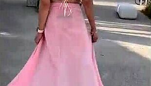 Naughty latina milf flashes panties and buttplug in outdoor sexchallenge game