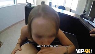 Brunette teen gets nailed in office casting interview for cash