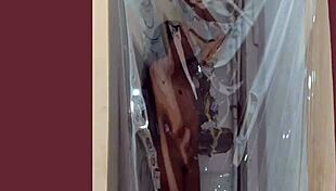 Skinny Latina Model Showers in Sexy Costume