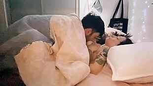 this cute chilean teen couple with tattoos and punk style having a homemade blowjob and fucking session that leads to orgasm