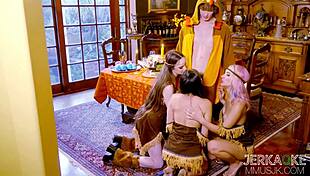 Thankful For Ass: Hazel Moore, Kimmy Kimm, Jazmin Luv In Jerkaoke Orgy