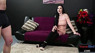 Classy amateur babe seduces male in stockings and heels