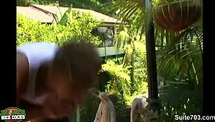 these gay jocks fuck in outdoor threesome with sucking and cum