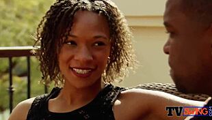 Chocolate wife engages in steamy foreplay with another chick, including blowjob and oral