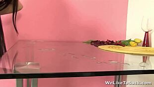 Christy Sucks Cock In The Kitchen With Cum And Pussy