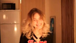 Blonde camwhore TEASING on webcam, clothes RIPPED in striptease