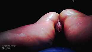 queenieb gets detailed enema treatment on her belly and ass