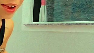 safada cleaning window and showing off to neighbor