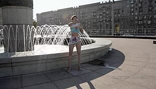 She wears underwear but ends up naked in public, flashing outdoors on the street