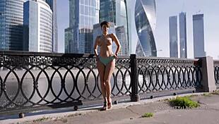 She wears underwear but ends up naked in public, flashing outdoors on the street