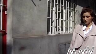 Horny brunette performs blowjob and receives facial in retro film