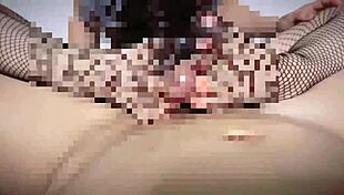 wearing fishnet tights for a footjob