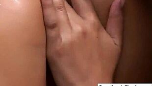 In this remastered lotion video, a couple applies lotion outdoors with toys and fingering.