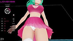 Seductively move her hips and says cute giggly girl