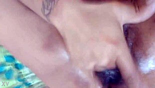 Ebony beauty intensely fingers tight black pussy and ass.