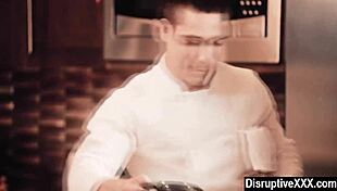 Gay guy feels intense pleasure as dick sucked at dinner