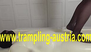Trampling bound slave in vacuum bed!