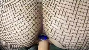 Ebony babe with big ass moans while riding wet pussy toy 😍