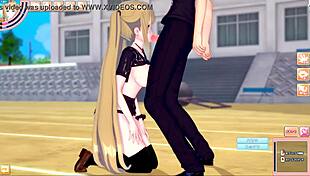 Blonde Big Tits Gal Jk Eleanor Gets Standing Blowjob In 3d Cg Hentai Anime