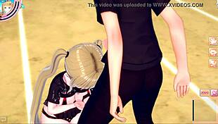 Blonde Big Tits Gal Jk Eleanor Gets Standing Blowjob In 3d Cg Hentai Anime