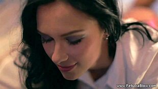 Watch this beautiful brunette give a handjob and blowjob