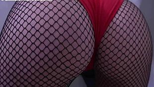fishnet femdom cucks boyfriend in interracial duo with cum in mouth