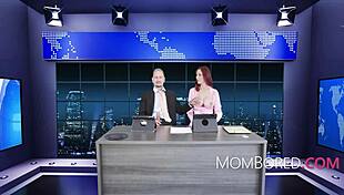 Stoic milfs read news naked and get fucked