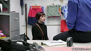 Sexy short haired brunette Jessica Ryan caught shoplifting and roughly fucked in doggystyle