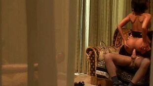 in this hot threesome, they do dp with a strap-on