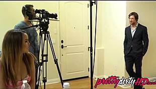 Dillion Harper's sexy backstage blowjob with her perky boobs 😏