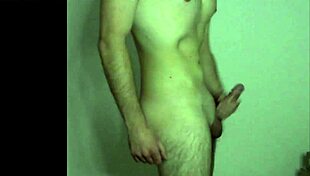 Young amateur massages cock during solo masturbation until cum