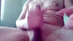 Guy jerks off UNCUT COCK and cums hard with loud moans