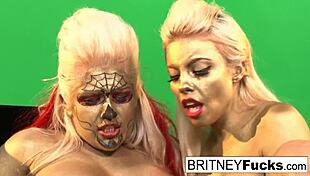 Gold painted lesbian hotties fuck passionately