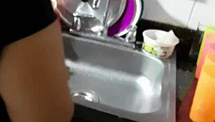 i interrupt the cleaning lady washing dishes to suck my big cock