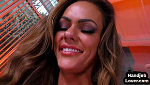 pov footfetish babe jerks oiled cock while talking dirty close up