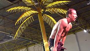 Erotic stripper dances nude outdoors, giving handjob and blowjob after ripping clothes.