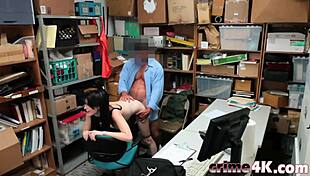 Petite amateur babe at the office getting tits sucked and doggystyled by burglar