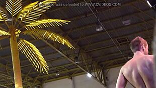 Erotic stripper dances nude outdoors, giving handjob and blowjob after ripping clothes.