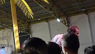 Erotic stripper dances nude outdoors, giving handjob and blowjob after ripping clothes.