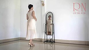 i saw the nude witch regina noir in halloween cosplay, undressing by the magic mirror