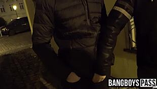 Two gay dudes start sucking cock and fucking in a building. Public creampie action.