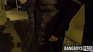 Two gay dudes start sucking cock and fucking in a building. Public creampie action.