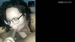 feeling the excitement as the chubby girl with glasses sucks her virgin friend's tattooed cock