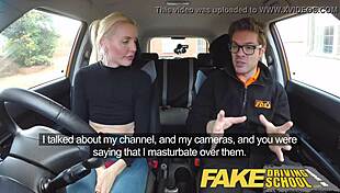 fake driving lesson turns into a surprise squirting orgasm and creampie in the car