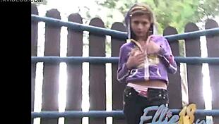 Ellie 18 loves outdoor fingering her pussy.