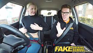 fake driving lesson turns into a surprise squirting orgasm and creampie in the car